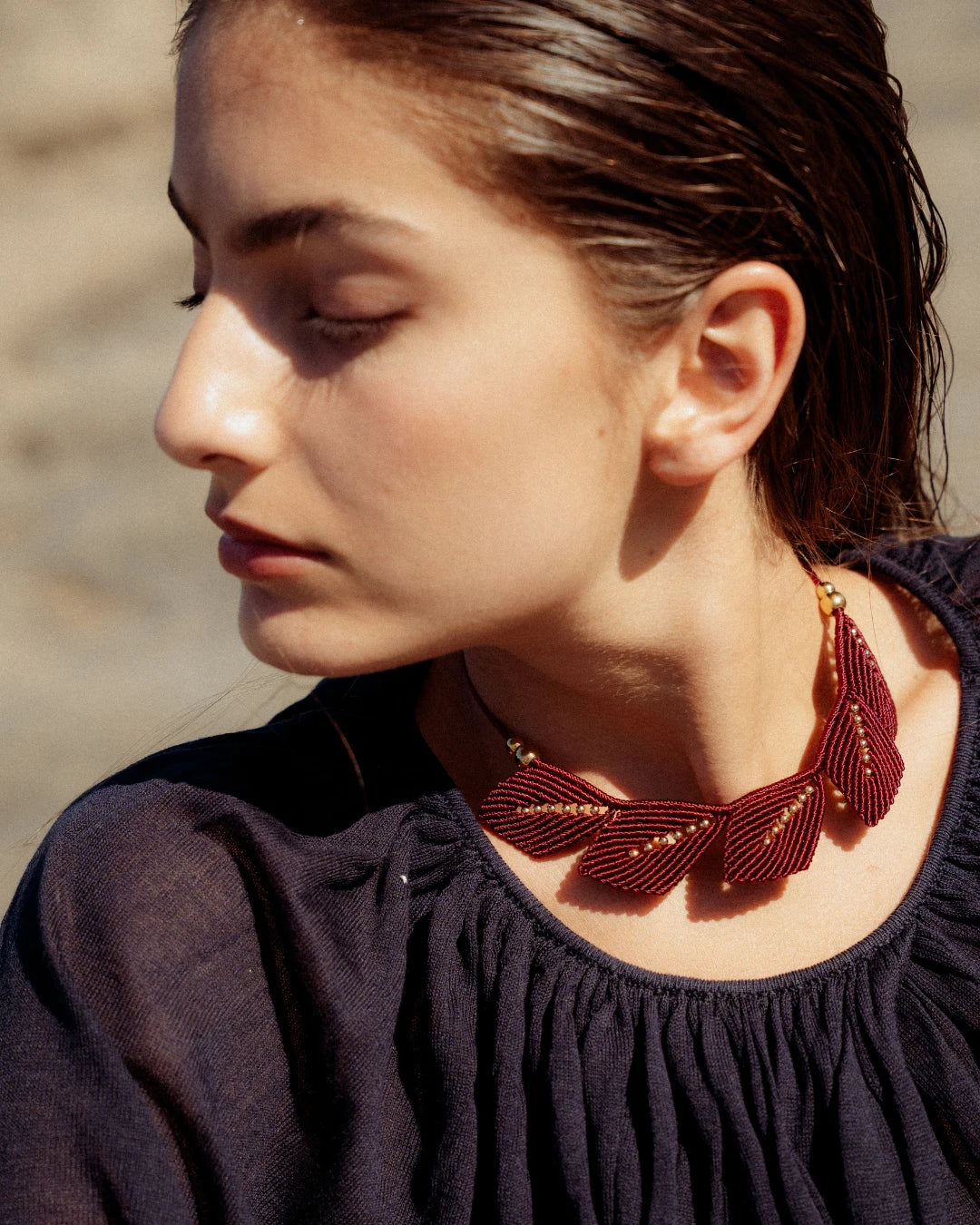 Aura Cotton Macramé Necklace – Malbec - Cōper Shop
