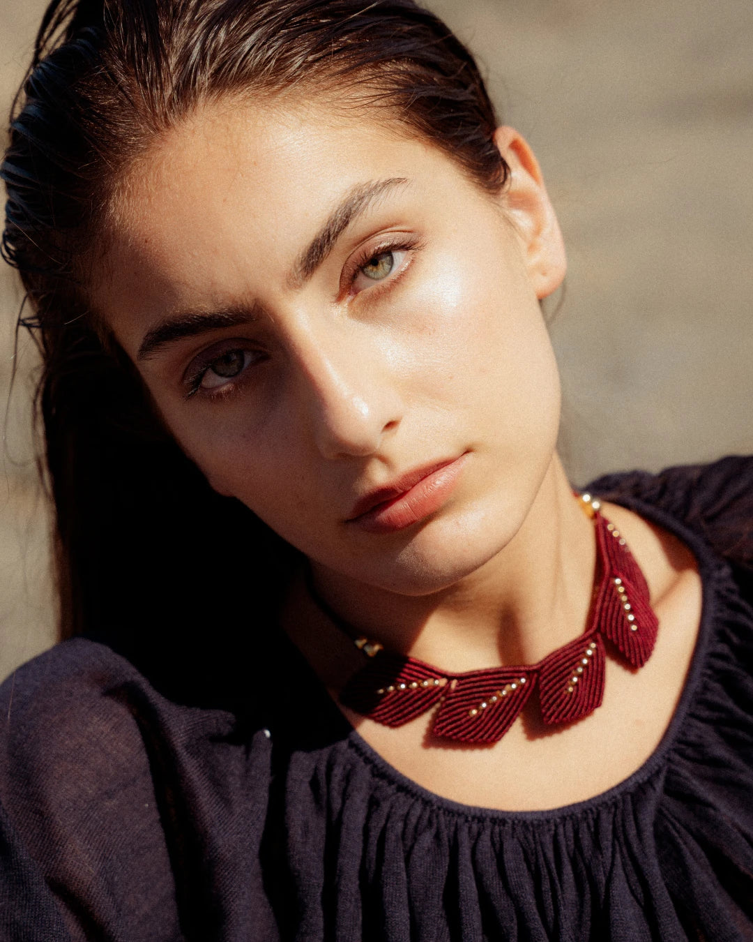 Aura Cotton Macramé Necklace – Malbec - Cōper Shop