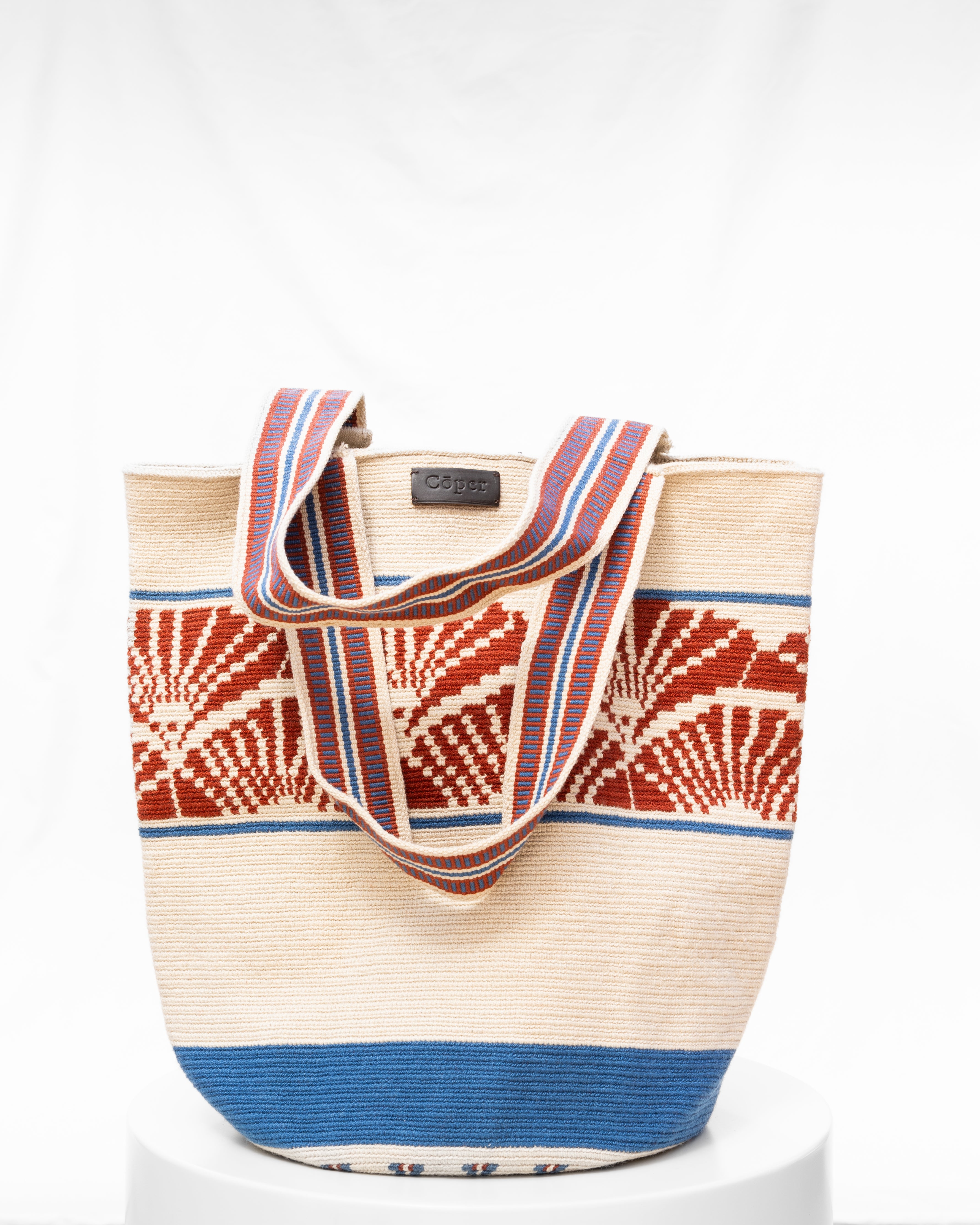 Celia Tote 36 Wayuu Bag - Terracota & Blue Jean - Cōper Shop