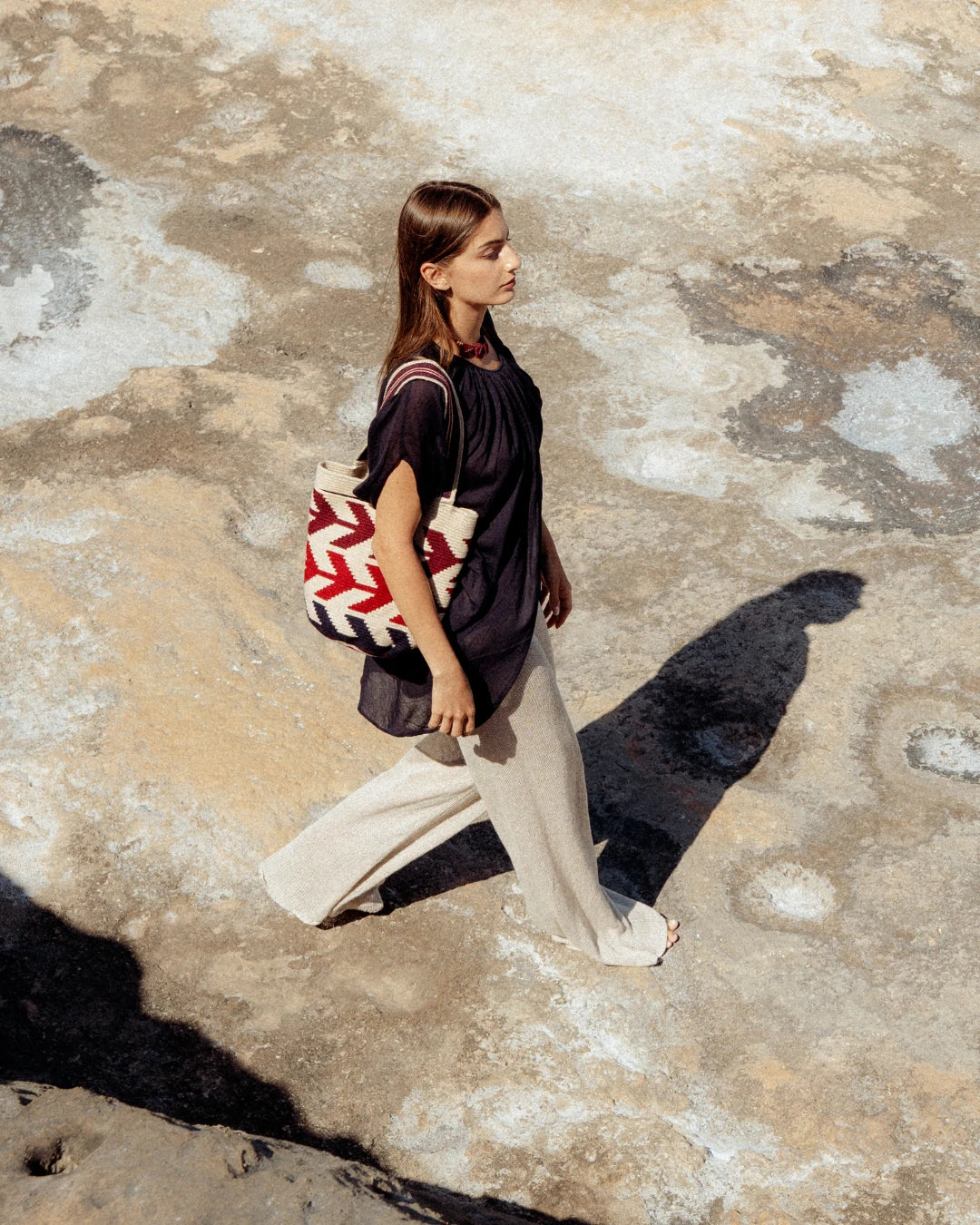 Irene Wayuu Tote Bag N° 35 – Navy & Burgundy