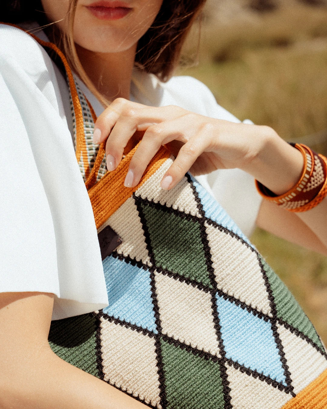 Irene 44 Wayuu Bag - Brick, Salvia & Light Blue - Cōper Shop