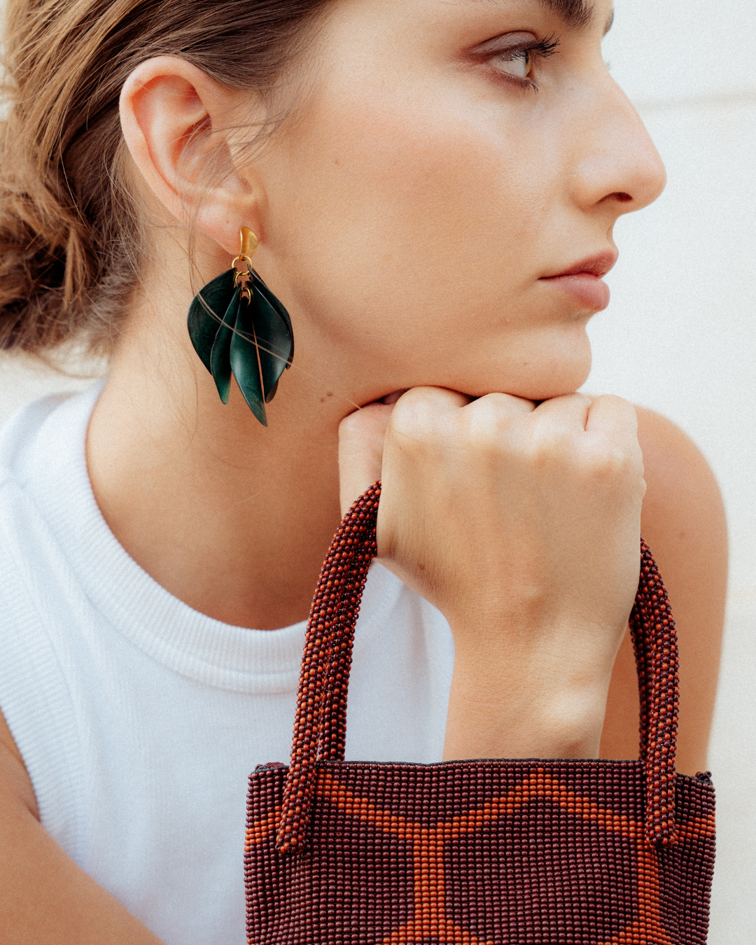 Flora Tagua Earrings – Emerald Green - Cōper Shop