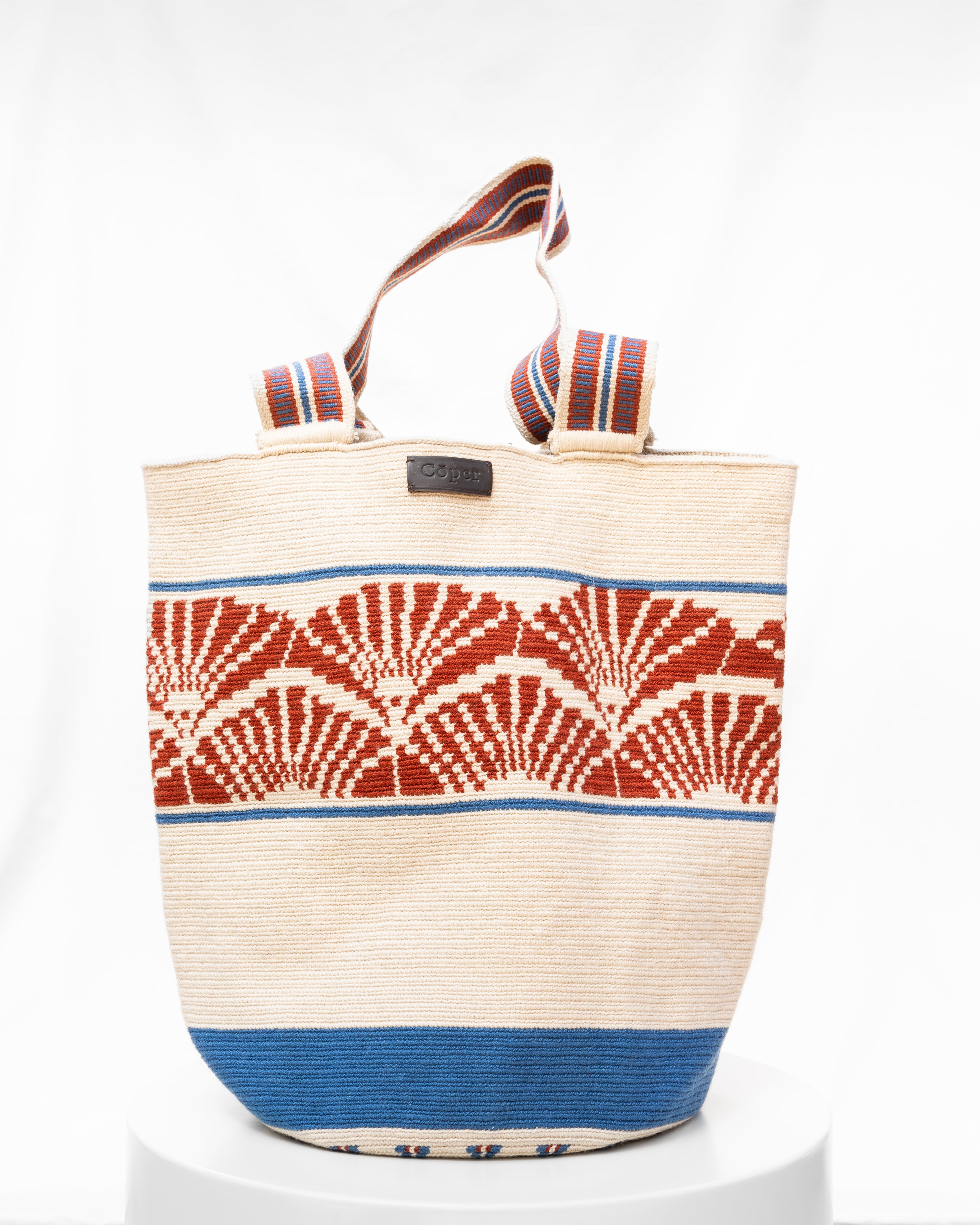 Celia Tote 36 Wayuu Bag - Terracota & Blue Jean - Cōper Shop